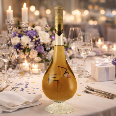 Babaváró díszüveges bor - gólya figurával (0.5L)