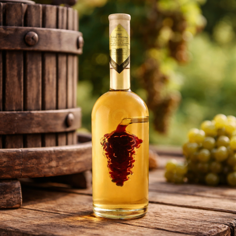 Vörös szőlőfürttel töltött ajándék díszüveges bor (0,2L)