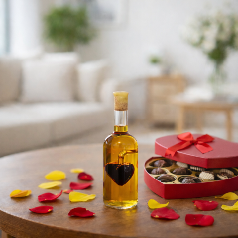 Szívvel töltött ajándék díszüveges bor (0,1 L)