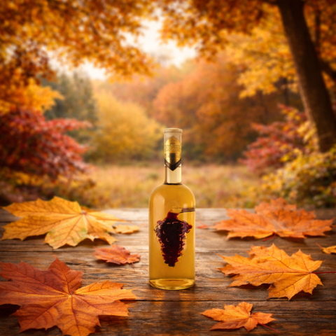 Vörös szőlőfürttel töltött ajándék díszüveges bor (0,1L)