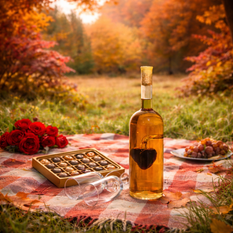 Szívvel töltött ajándék díszüveges bor (0,5L)