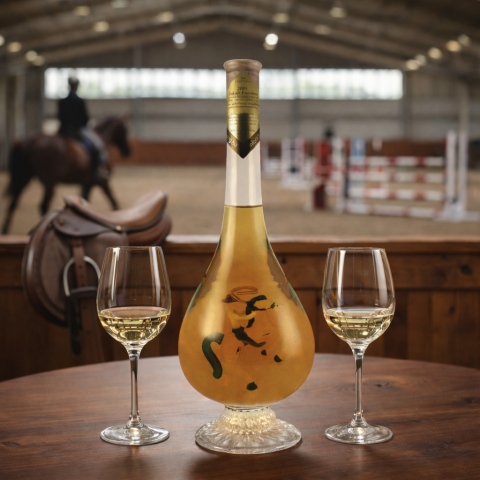 Népi lovasfigurával díszített díszüveges bor (0,5L)