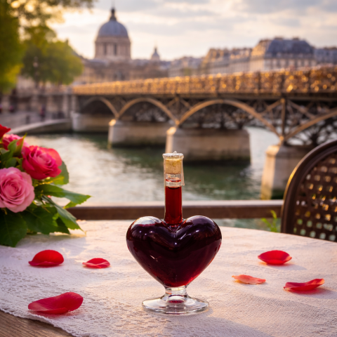 Szív alakú talpas díszüveges bor 0,03 l