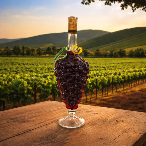 Szőlőfürt formájú díszüveges bor vörös borral- (0.1L)