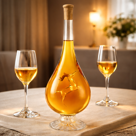 Húzott nyakú talpas csepp formájú palack, benne  szarvassal (0,5L )