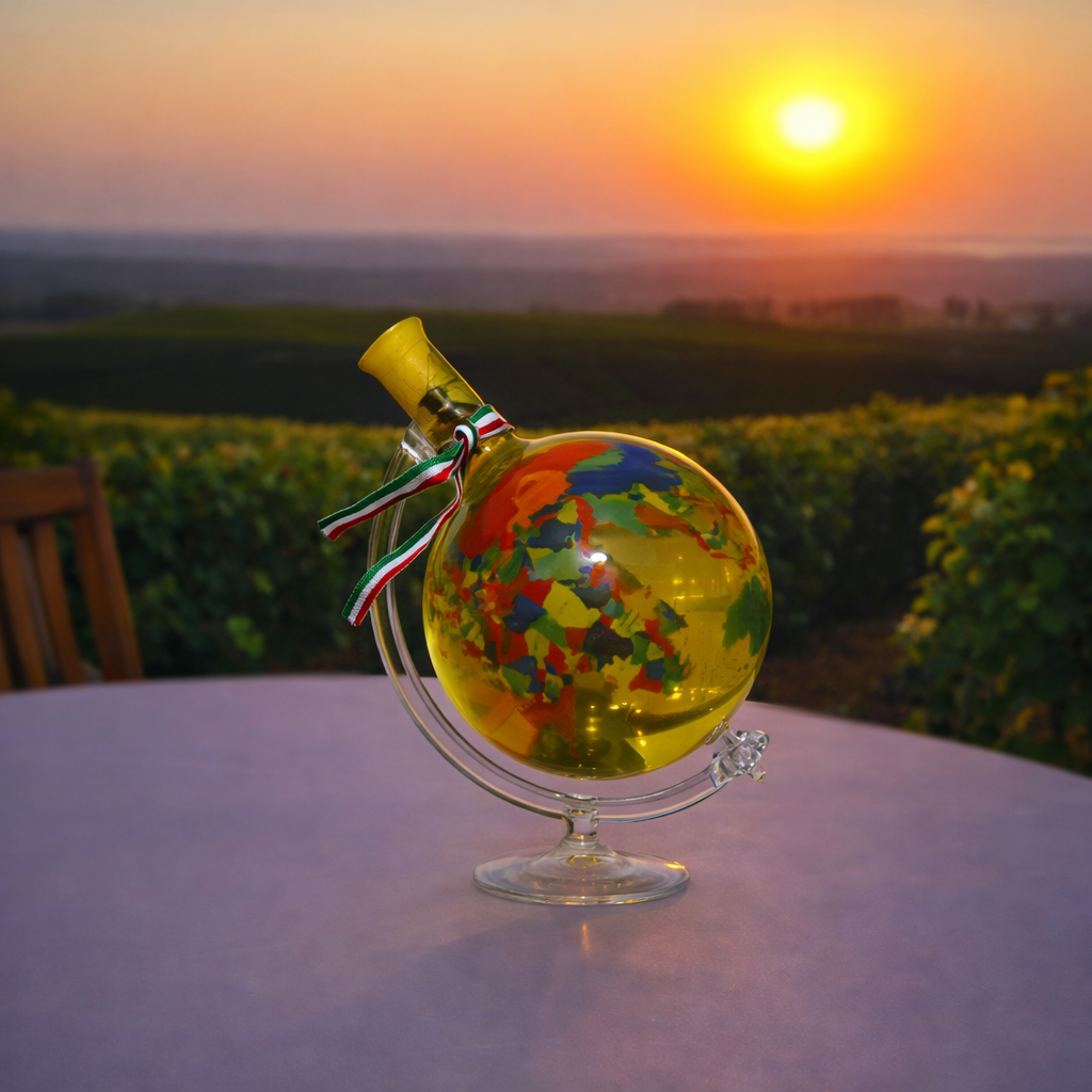 Művészi földgömb italos palack Tokaji borral töltve